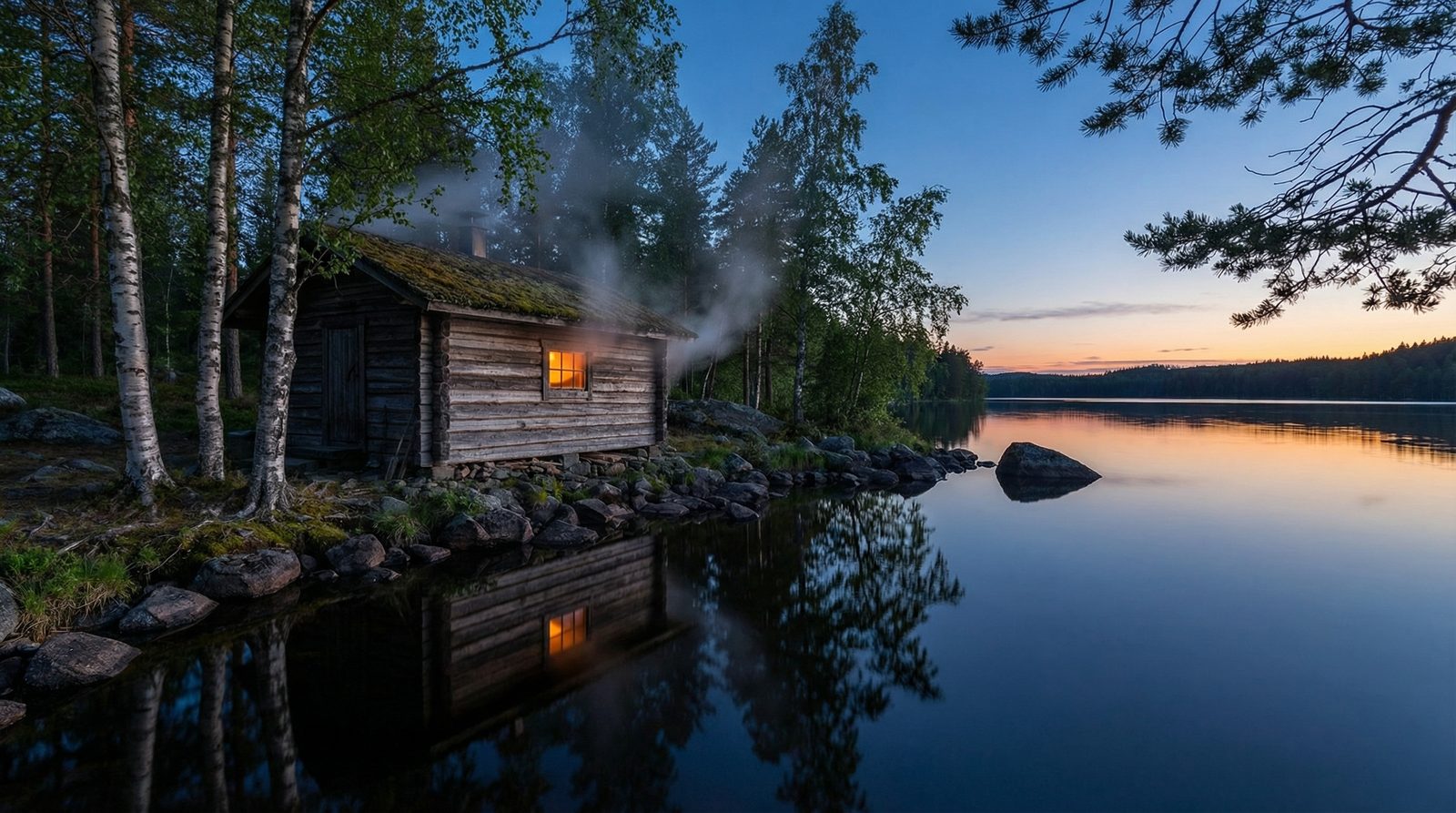 Traditional Finnish sauna by lake